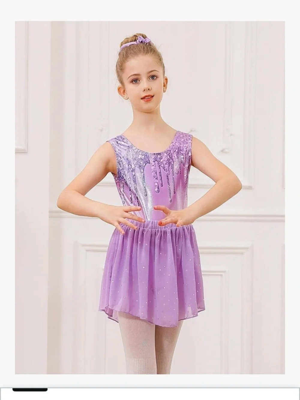 Girls Lavender Purple Gymnastics Leotard Set with Removable Skirt Scrunchie 045
